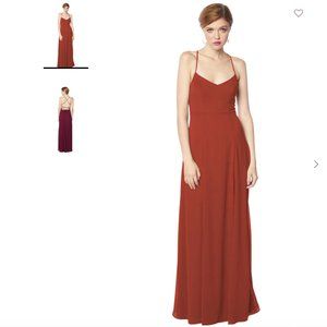 Elena Chiffon V-Neck A-Line Princess Dress RUST | Bill Levkoff